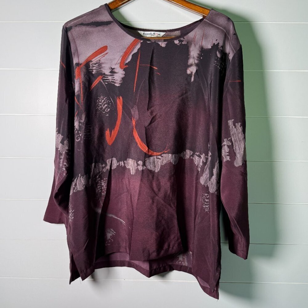 Beverly Rose Shirt and Pants, 2XL, Purple/Burgandy Abstract